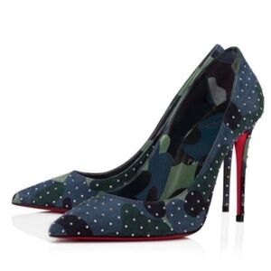 Christian Louboutin Kate 100mm Plume stud camo heels RETAIL 995